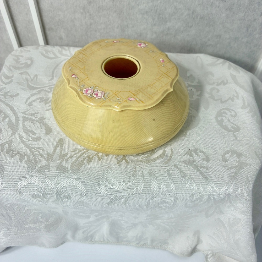 VTG/Antique Celluloid Hair Receiver Hand Painted Floral Pink Cream